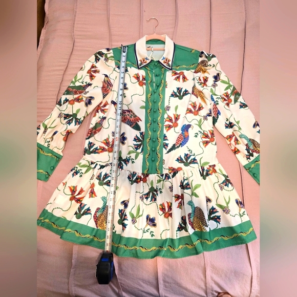 NWOT Boutique Green Print Bird Dress Womens Size Large - Picture 3 of 8